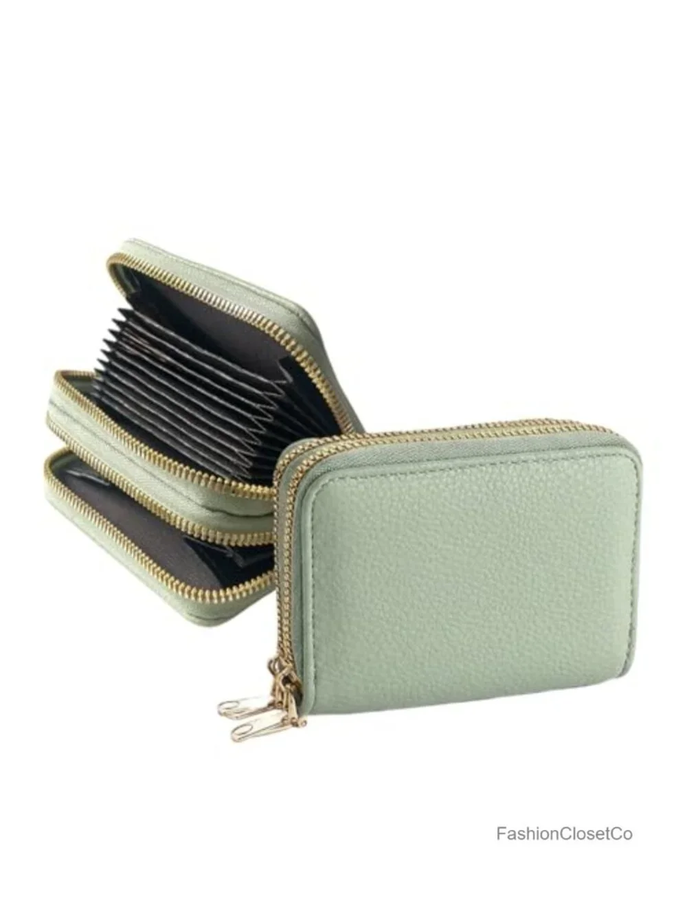 Leather Credit Card Holder Wallet with Zipper Closure and 12 Card Slots